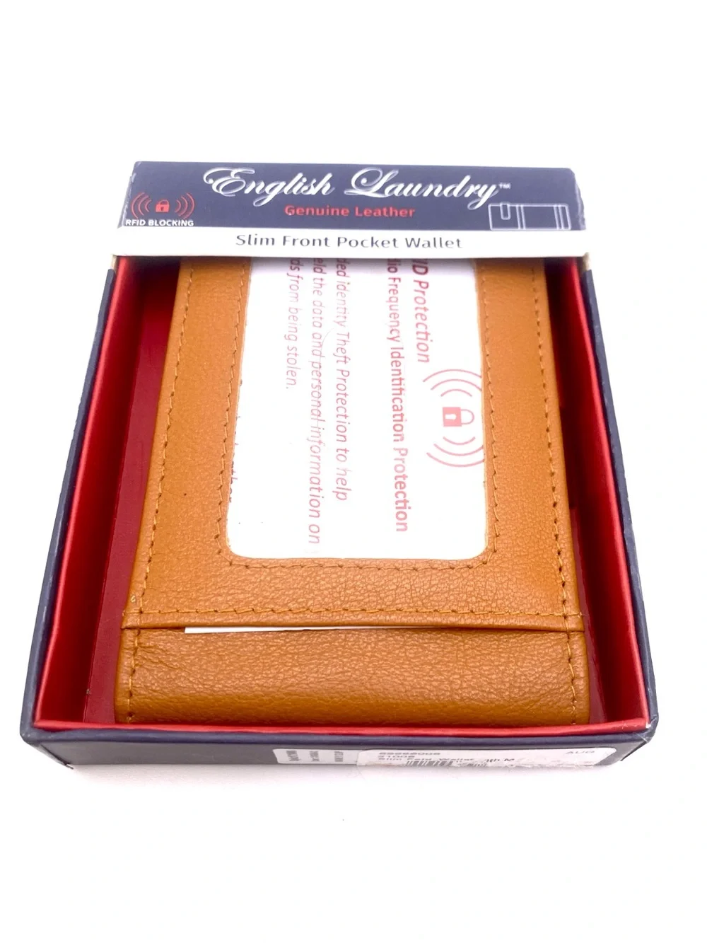 English Laundry Men's Slim Front Pocket Genuine Leather RFID Wallet Cognac